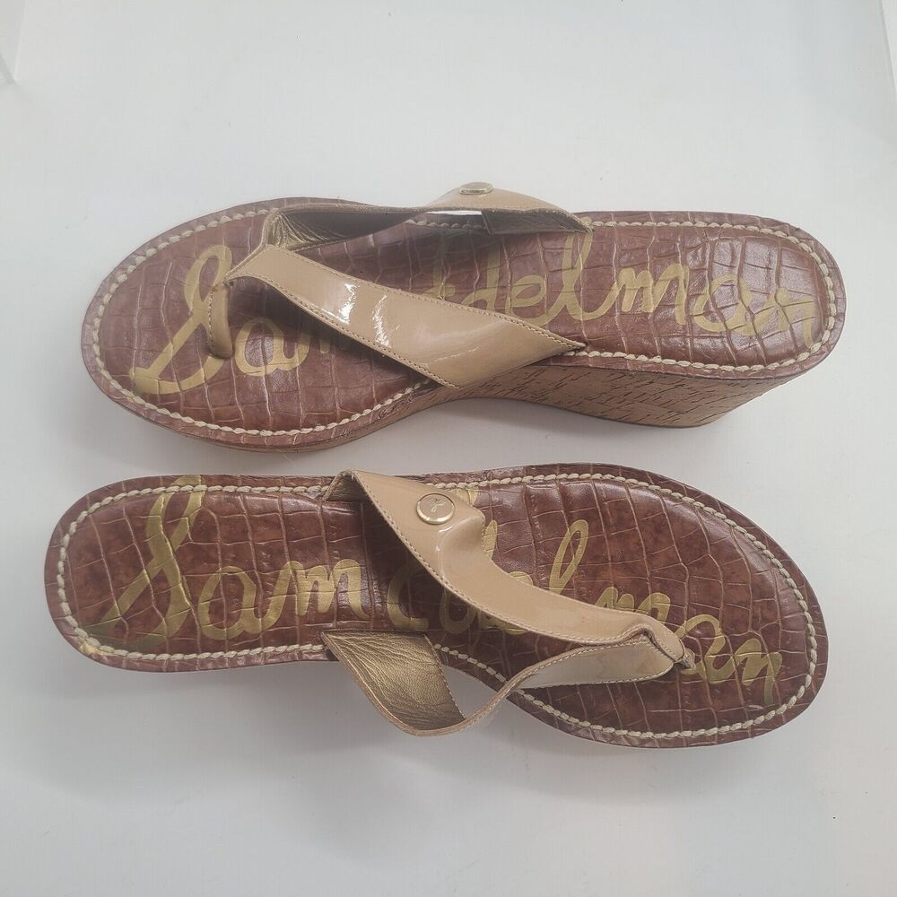 SAM EDELMAN 9.5 M ROMY Platform Flip Flop Sandals Beige Cork Wedge Womens - Picture 8 of 9
